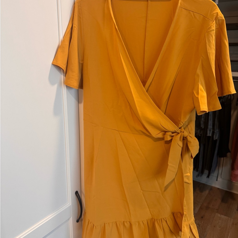 Elegant Mustard Wrap Dress
